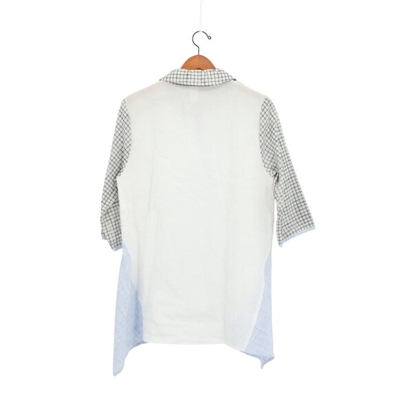 Yushi Gauzy Black White Check Collared Button Front Asymmetric Tunic Top M - Picture 4 of 4